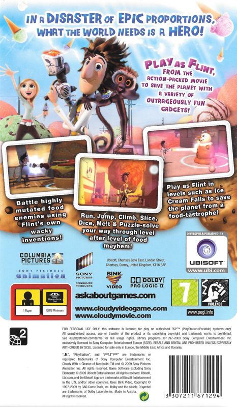 Back Cover for Cloudy with a Chance of Meatballs (PSP)