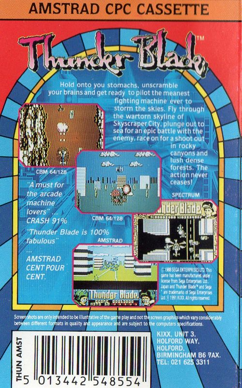 Back Cover for ThunderBlade (Amstrad CPC) (Kixx budget release)