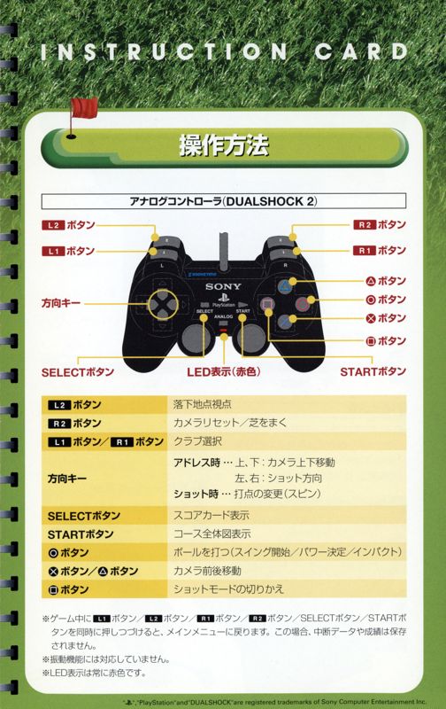 Reference Card for Hot Shots Golf 3 (PlayStation 2) (Mega Hits! release): Instruction Card - Front