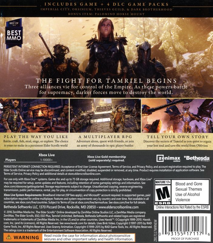 Back Cover for The Elder Scrolls Online: Gold Edition (Xbox One)