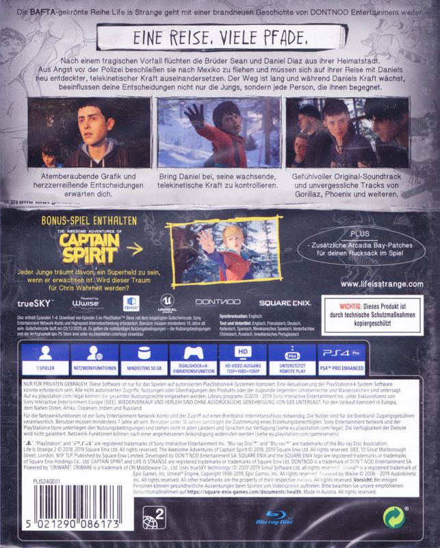 Back Cover for Life Is Strange 2 (PlayStation 4)