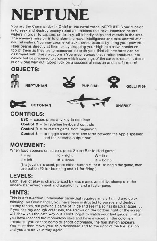 Back Cover for Neptune (Apple II)