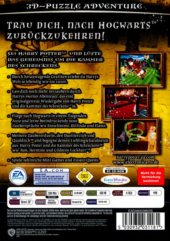 Back Cover for Harry Potter and the Chamber of Secrets (Windows)
