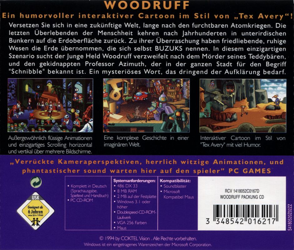 Other for The Bizarre Adventures of Woodruff and the Schnibble (Windows 3.x) (Sierra Originals release): Jewel Case - Back