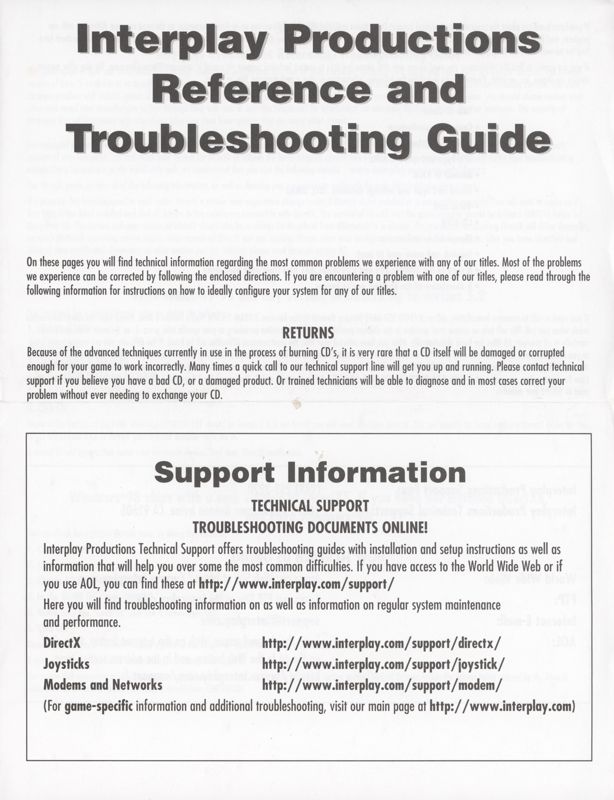 Manual for Fallout Tactics: Brotherhood of Steel (Windows): Troubleshooting Guide - Front