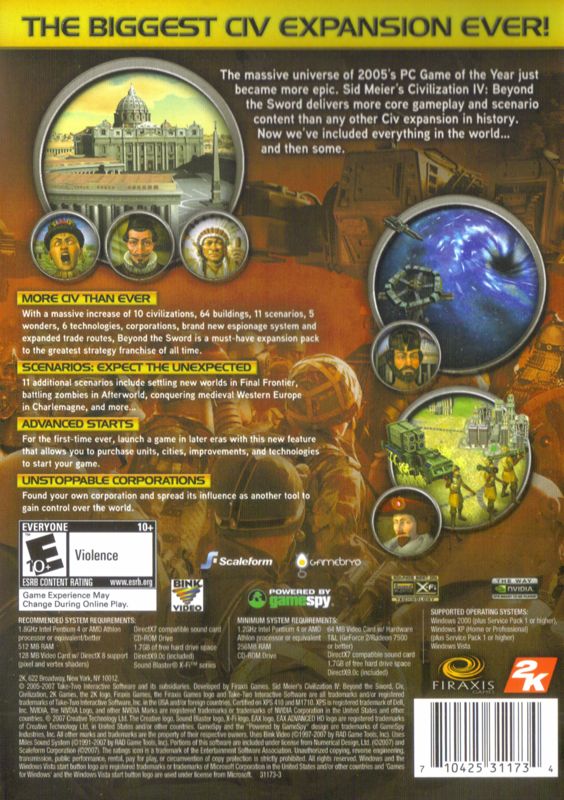 Other for Sid Meier's Civilization IV: Beyond the Sword (Windows): Keep Case - Back
