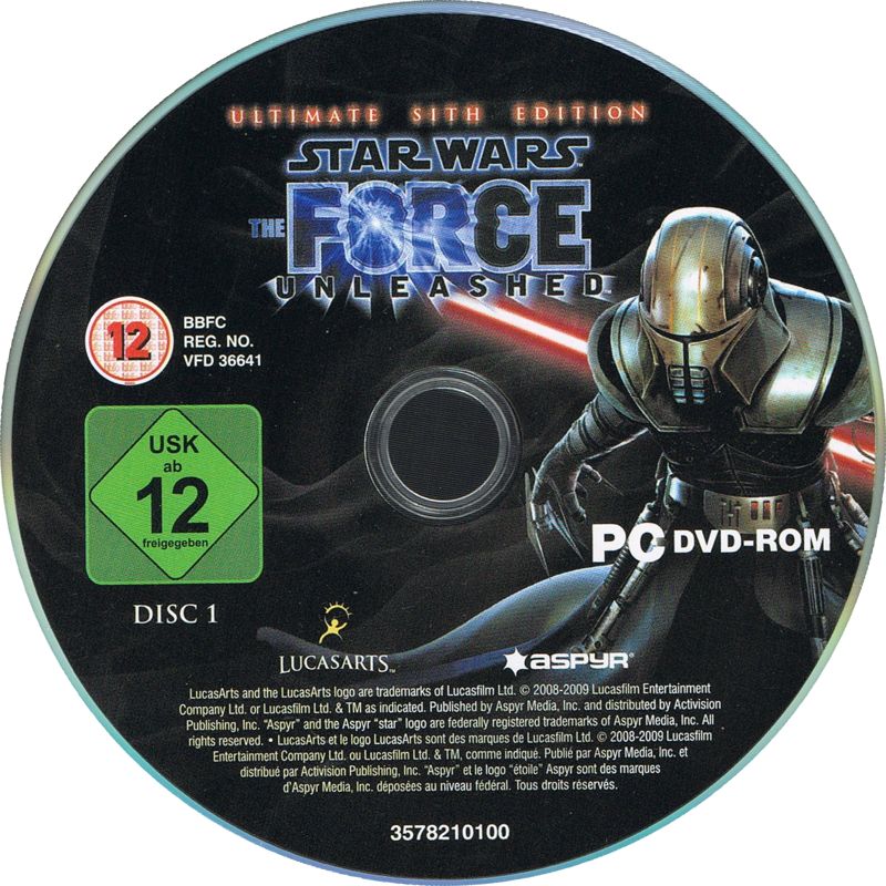 Media for Star Wars: The Force Unleashed - Ultimate Sith Edition (Windows): Disk 1