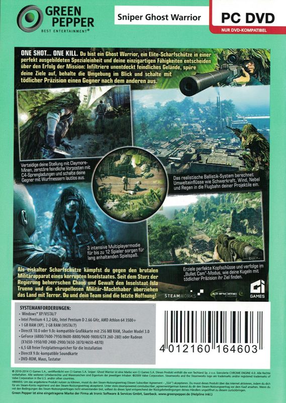 Back Cover for Sniper: Ghost Warrior - Gold Edition (Windows) (Green Pepper release)