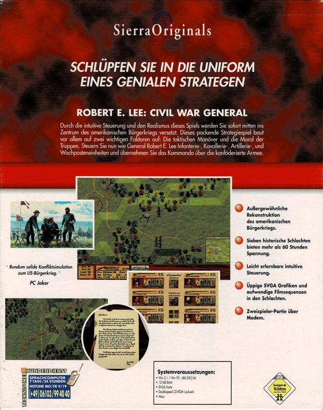 Back Cover for Robert E. Lee: Civil War General (Windows and Windows 3.x) (Sierra Originals release)