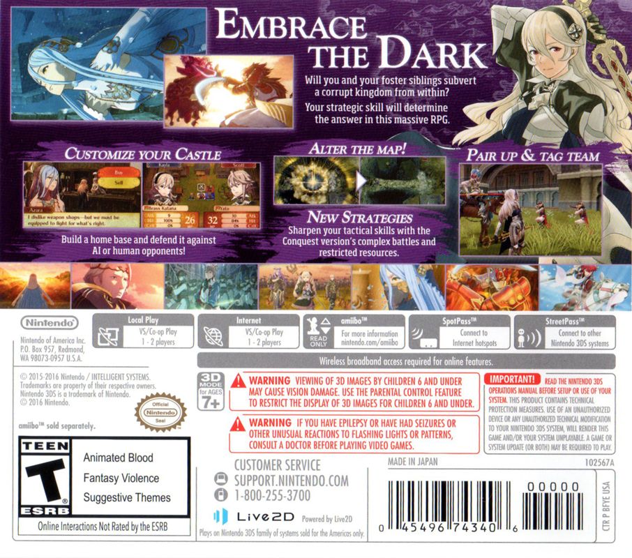 Back Cover for Fire Emblem Fates: Conquest (Nintendo 3DS)