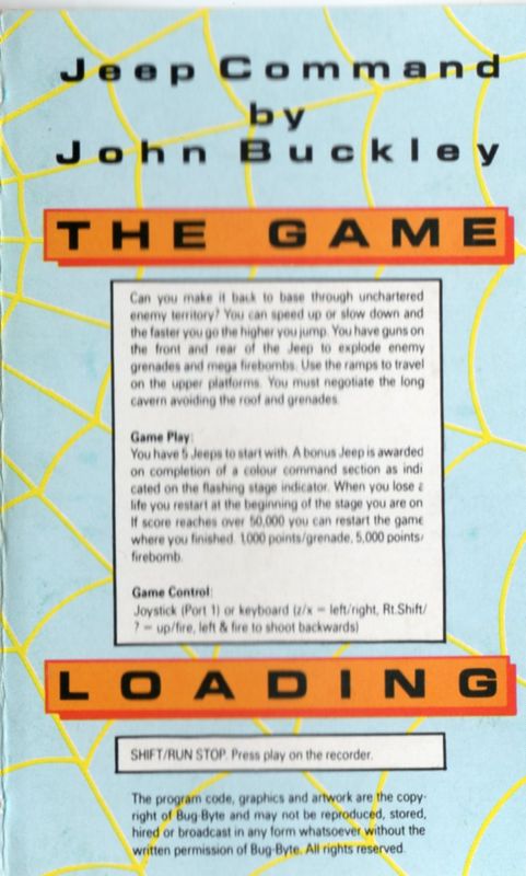 Inside Cover for Jeep Command (Commodore 64)