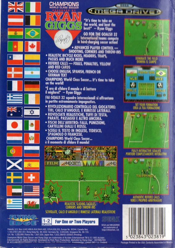Back Cover for Champions World Class Soccer (Genesis) (Ryan Giggs endorsed release)