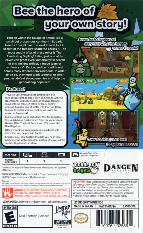 Back Cover for Bug Fables: The Everlasting Sapling (Nintendo Switch) (Limited Run Games release)