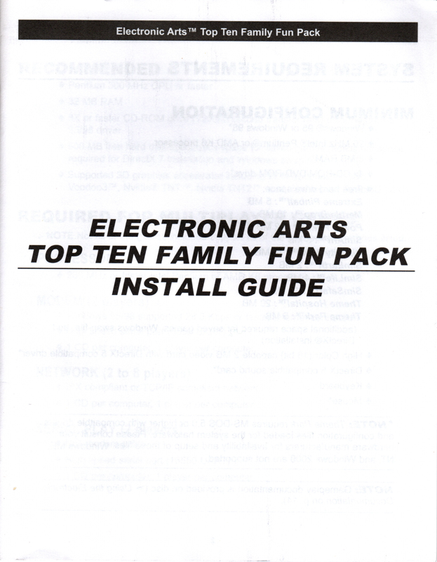 Manual for Electronic Arts Top Ten Family Fun Pack (Windows)