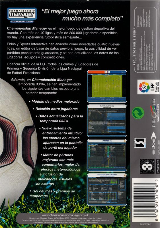 Back Cover for Championship Manager: Season 03/04 (Windows)