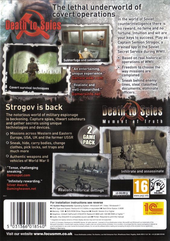 Back Cover for Death to Spies: Gold Edition (Windows)