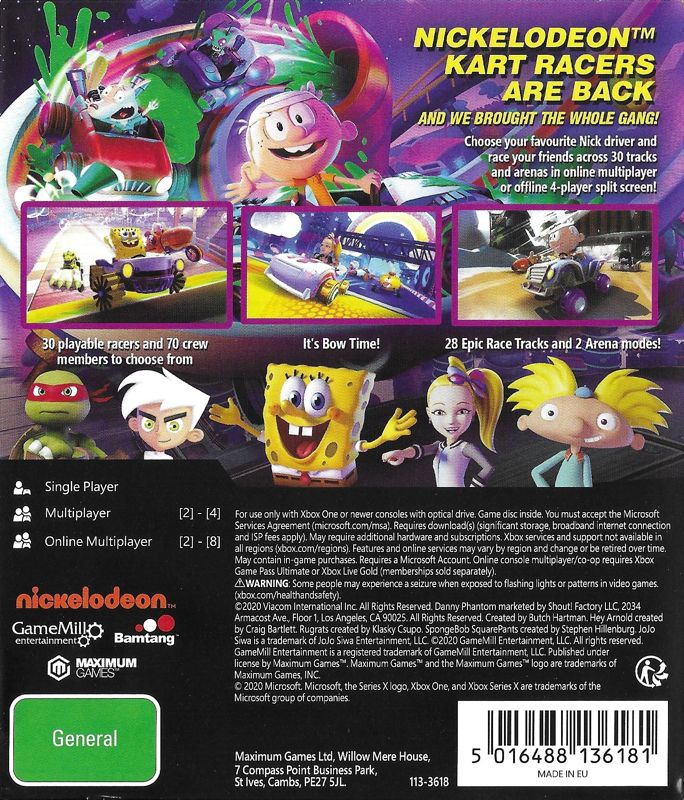 Back Cover for Nickelodeon Kart Racers 2: Grand Prix (Xbox One)