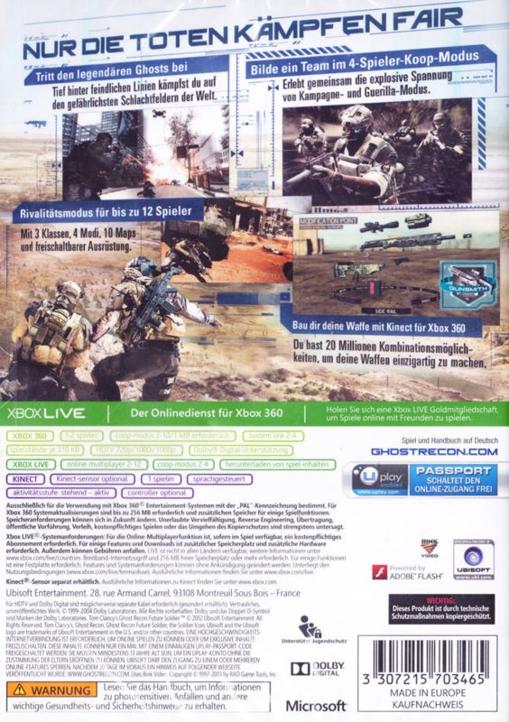 Back Cover for Tom Clancy's Ghost Recon: Future Soldier (Xbox 360) (Xbox 360 Classics release)
