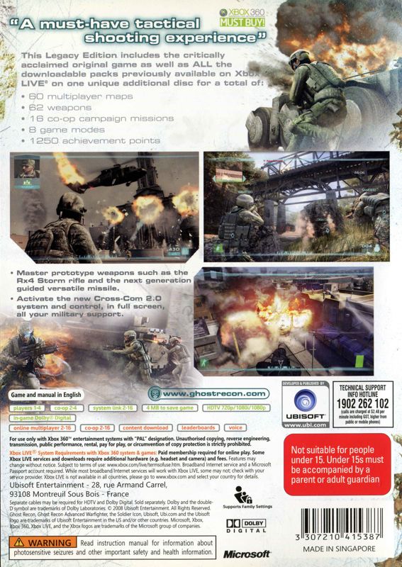Back Cover for Tom Clancy's Ghost Recon: Advanced Warfighter 2 - Legacy Edition (Xbox 360)