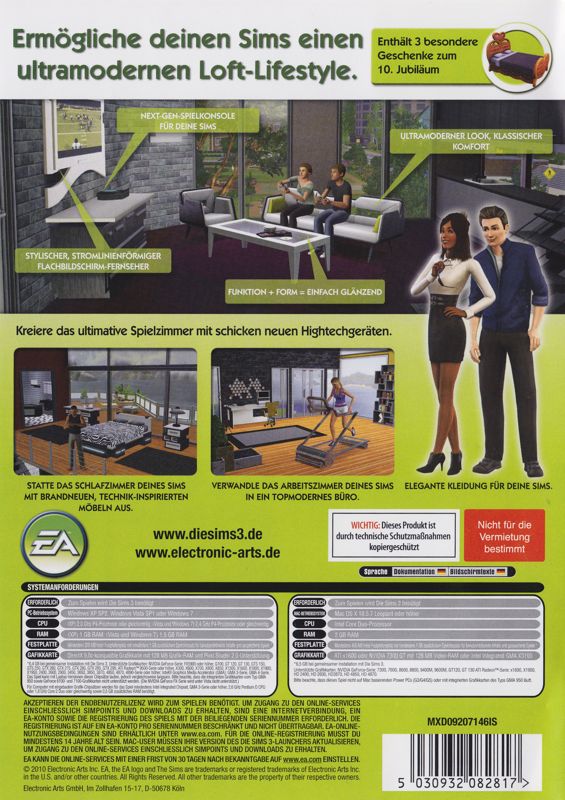 Back Cover for The Sims 3: High-End Loft Stuff (Macintosh and Windows)