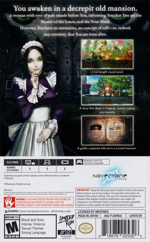 Back Cover for The House in Fata Morgana: Dreams of the Revenants Edition (Nintendo Switch) (LImited Run Games #101 release)