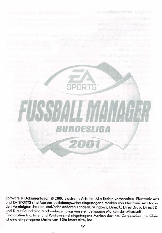 Reference Card for The F.A. Premier League Football Manager 2001 (Windows): Back