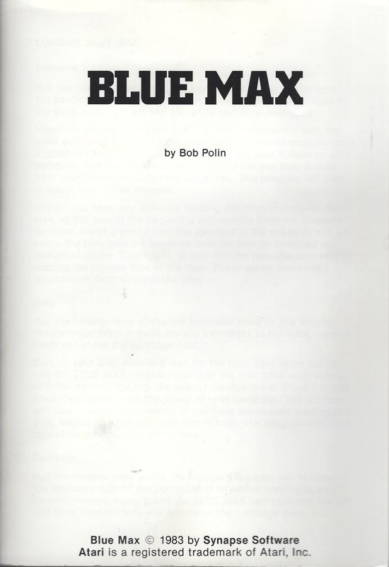 Manual for Blue Max (Atari 8-bit) (Disk version)