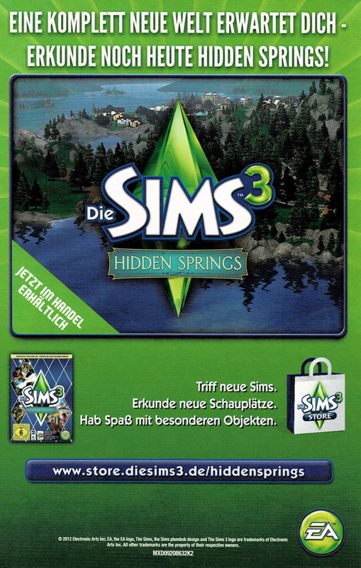 Advertisement for The Sims 2: University (Windows) (Re-release): Sims 3 Hidden Springs - Front