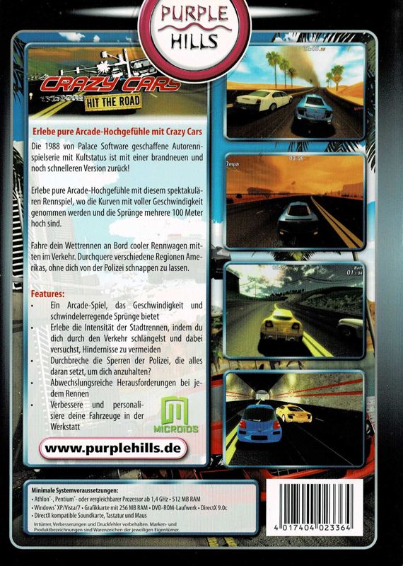 Back Cover for Crazy Cars: Hit the Road (Windows) (Purple Hills release)