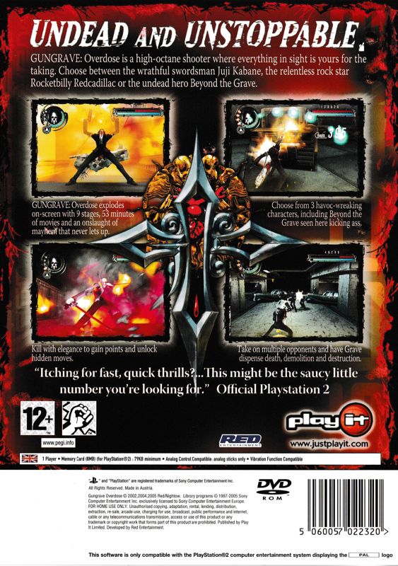 Back Cover for Gungrave: Overdose (PlayStation 2)