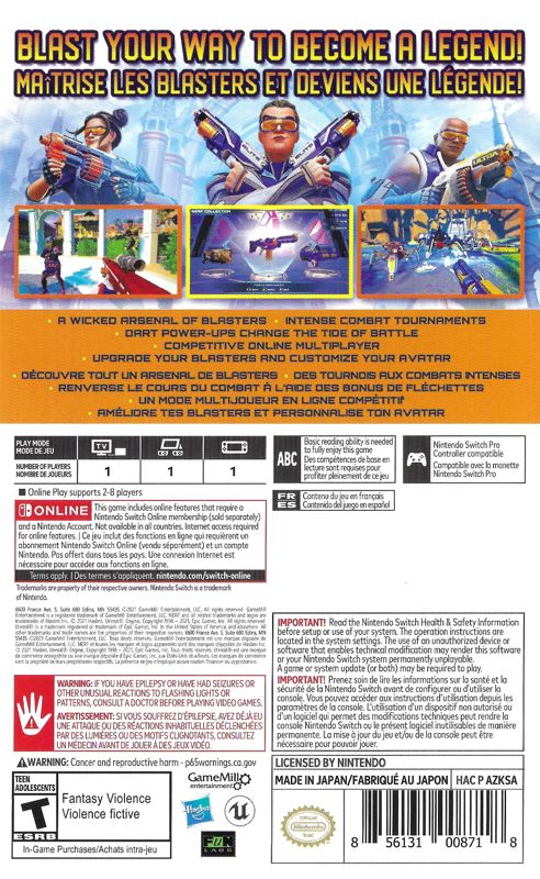 Back Cover for Nerf Legends (Nintendo Switch)