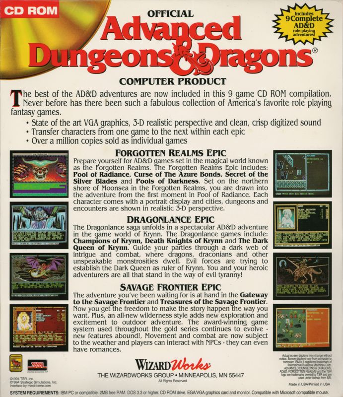 Back Cover for Advanced Dungeons & Dragons: Collector's Edition (DOS)