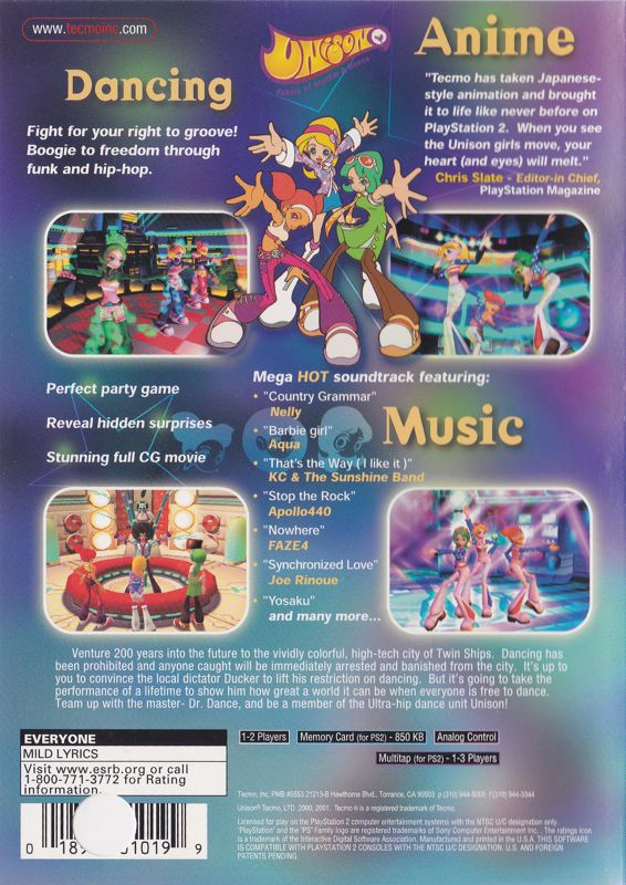 Back Cover for Unison: Rebels of Rhythm & Dance (PlayStation 2)