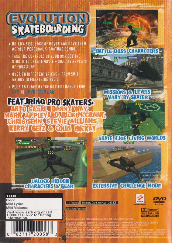 Back Cover for Evolution Skateboarding (PlayStation 2)