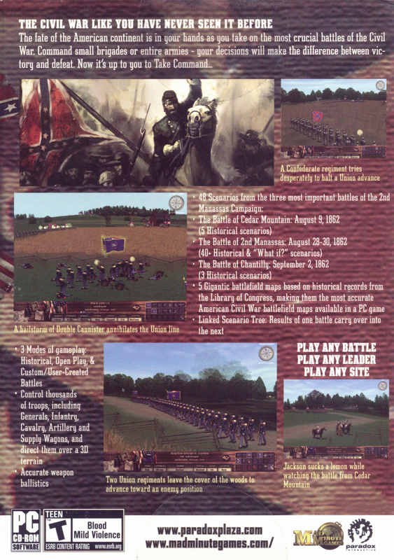 Back Cover for American Civil War: Take Command - Second Manassas (Windows)