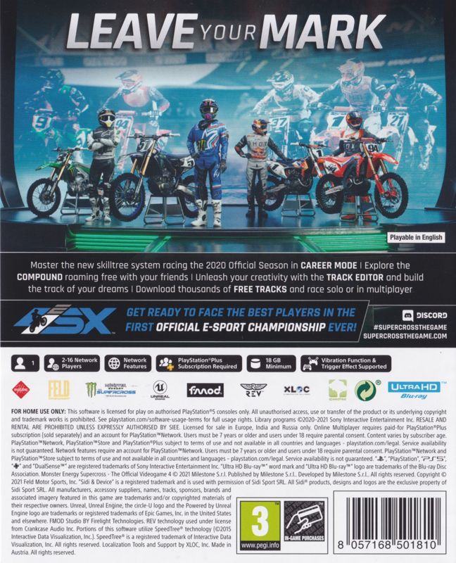 Back Cover for Monster Energy Supercross 4: The Official Videogame (PlayStation 5)