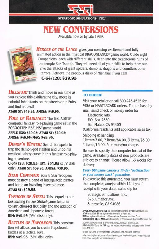 Advertisement for Red Lightning (DOS): Back