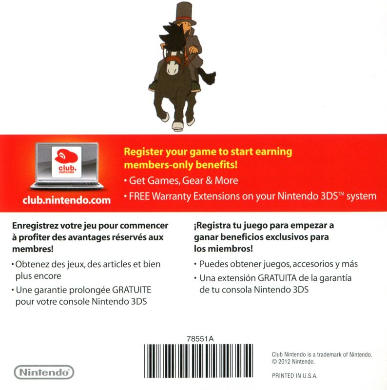 Extras for Professor Layton and the Miracle Mask (Nintendo 3DS): Club Nintendo - Back
