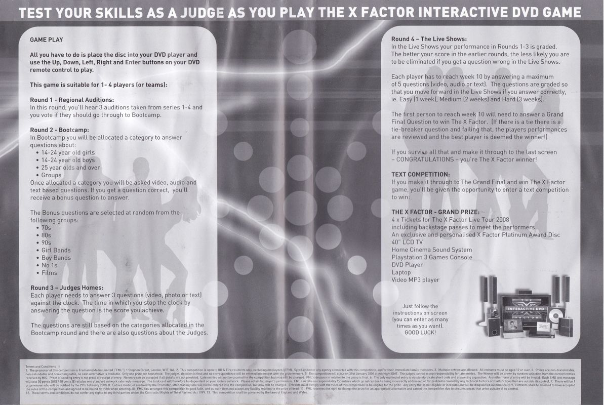 Manual for The X Factor: Interactive TV Game (DVD Player): Full instructions are on the reverse of the keep case cover