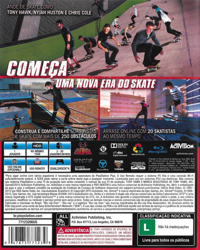 Back Cover for Tony Hawk's Pro Skater 5 (PlayStation 4)