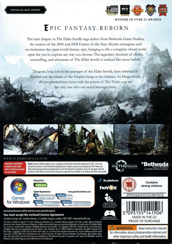 The Elder Scrolls V: Skyrim Cover Or Packaging Material - Mobygames