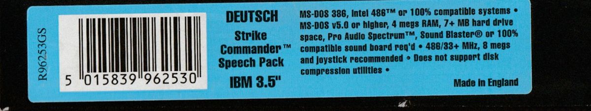 Spine/Sides for Strike Commander: Speech Pack (DOS): Top