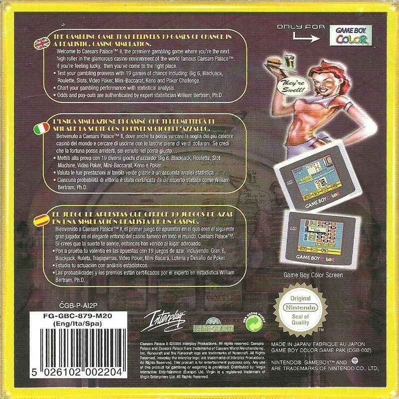 Back Cover for Caesars Palace II (Game Boy Color)