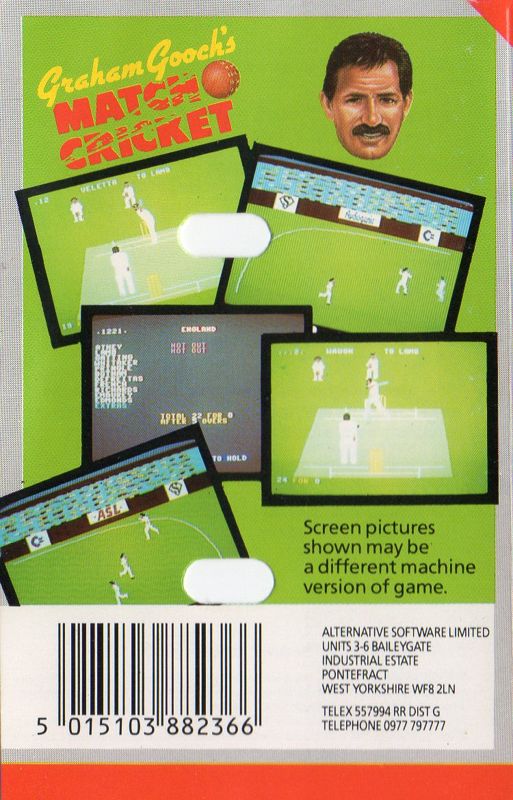 Back Cover for Graham Gooch's Test Cricket (Commodore 64) (Alternative Software budget reissue)