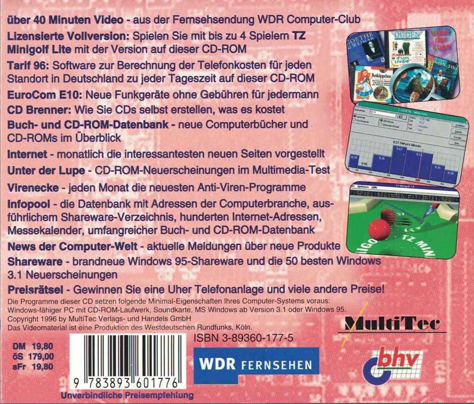 Back Cover for TZ-Minigolf (Windows 3.x) (Computer Club 2/96 covermount)