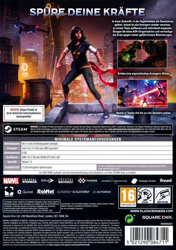 Back Cover for Marvel Avengers (Windows)