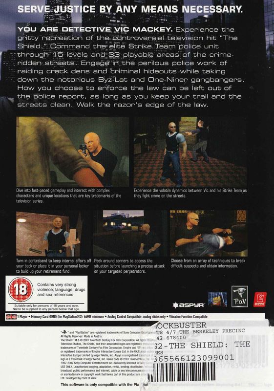 Back Cover for The Shield: The Game (PlayStation 2)