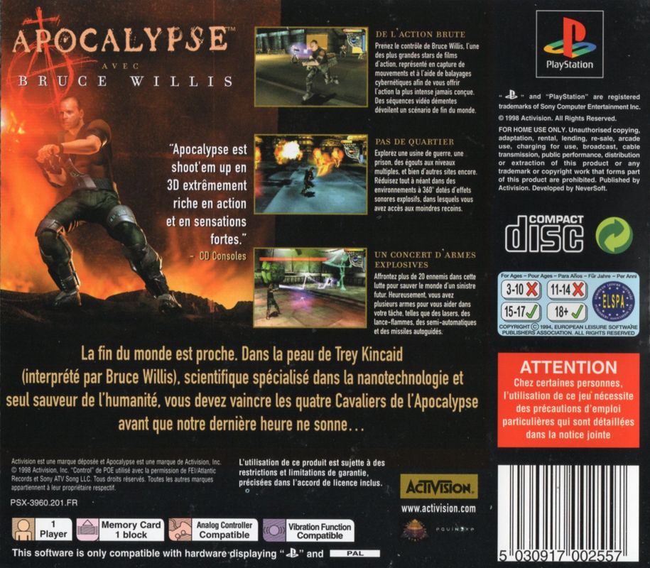 Back Cover for Apocalypse (PlayStation)