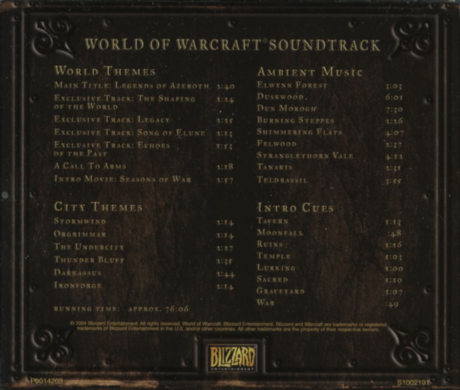 Soundtrack for World of WarCraft (Collector's Edition) (Macintosh and Windows): Jewel Case - Back