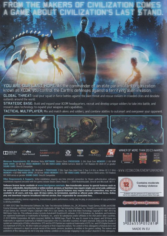 Back Cover for XCOM: Enemy Unknown (Windows)